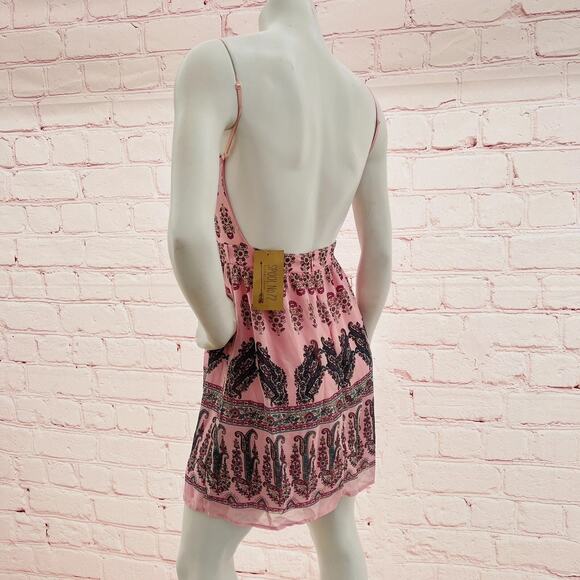 Sage Spool N72 Pink Floral Paisley Boho Sleeveless Mini Dress Size M - Picture 2 of 7
